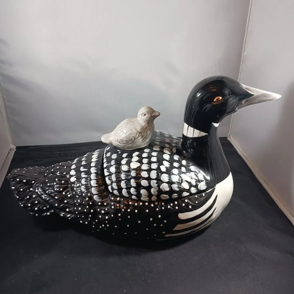 Vintage 80's Goose Cookie Jar Ceramic with Lid